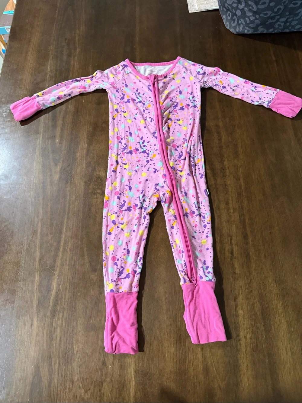 Little Sleepies Pink Splatter-Print Footed One-Piece